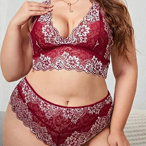 Red Lace Bra and Panty Set 2 Piece Lingerie - Picture 3 of 9